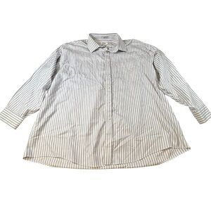 Enro Shirt Blue 100% Cotton Striped Button Up Mens 19 (34/35) Big